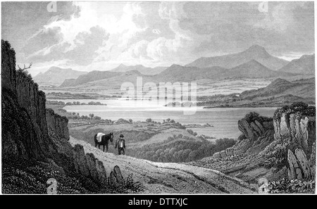 Una incisione intitolata "Llyn Tegid o Bala Lake, Merionethshire' scansionati ad alta risoluzione da un libro pubblicato nel 1830. Foto Stock