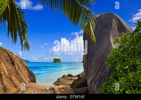 Spiaggia fonte d'Argent a Seychelles Foto Stock