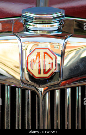 Close-up MG auto d'epoca, logo, England, Regno Unito Foto Stock