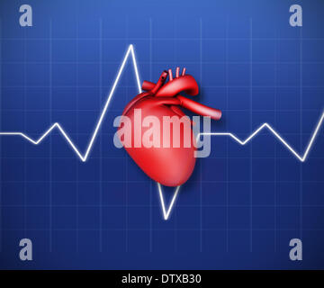 Schema di un cuore con linea ECG Foto Stock