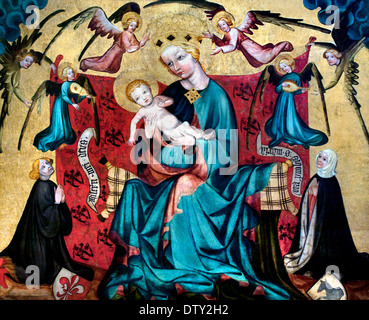 Madonna in trono col Bambino e angeli e un donatore inginocchiato coppia 1430 master di Norimberga - Nürnberger Meister il tedesco in Germania Foto Stock