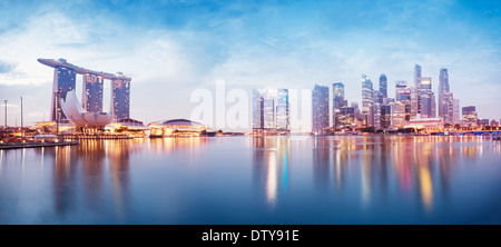 Immagine panoramica di Singapore sullo skyline di notte. Foto Stock