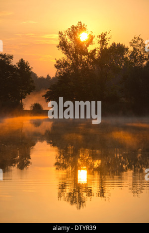 Tramonto su un laghetto, Herbsleben, Turingia, Germania Foto Stock