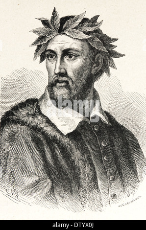 Torquato Tasso (1544-1595). Poeta italiano del XVI secolo. Incisione di A. Neumann. Storia Universale, 1917. Foto Stock