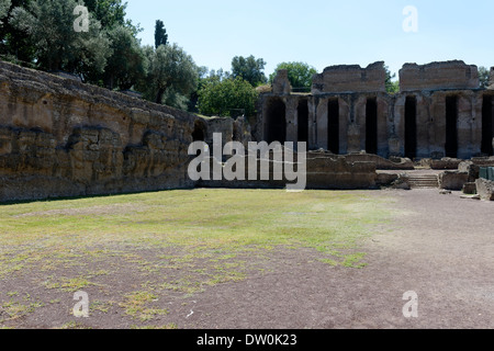 Visualizzare le rovine del Pretorio imperial zona residenziale Villa Adriana di Tivoli Italia villa Adriana; costruita dal Foto Stock