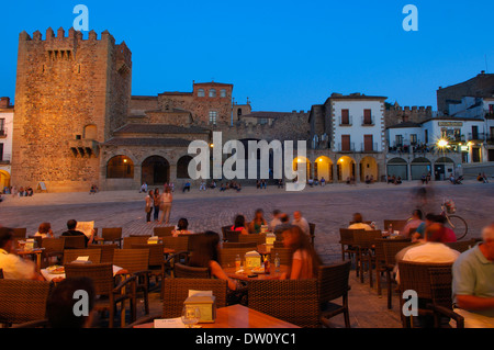 Caceres, la piazza principale, la Città Vecchia, Plaza Mayor, il sito patrimonio mondiale dell'UNESCO, Estremadura, Spagna Foto Stock