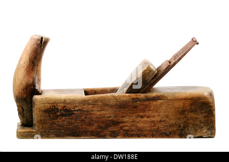 Il vecchio piano in legno su uno sfondo bianco Foto Stock