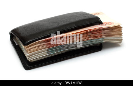 Molto denaro russo in portafoglio Foto Stock