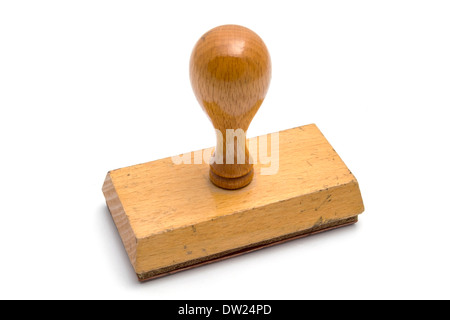 Timbro in gomma di legno isolato su sfondo bianco, perfetto per documenti ufficiali Foto Stock