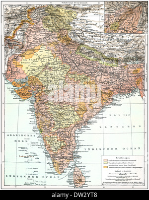 Mappa dell'impero indiano, storico rappresentazione grafica, 1896, Foto Stock