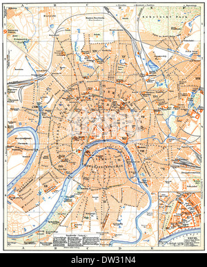 Mappa storica di Mosca, Russia, 1896 Foto Stock