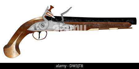 Un del vecchio stile flintlock dueling pistola isolato su bianco. Foto Stock