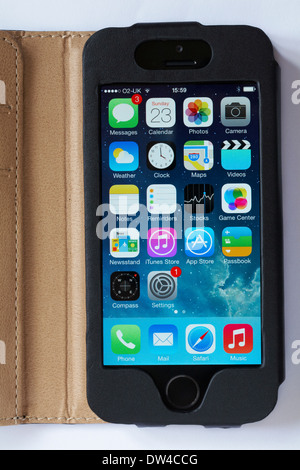 icone delle app sulla schermata iniziale di iphone 5s iphone5s impostate su sfondo bianco Foto Stock