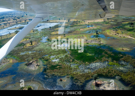 Vedute aeree da Camp Savute Elephant Camp da Orient Express in Botswna in Chobe National Park e Camp Camp Eagle Island Camp Foto Stock