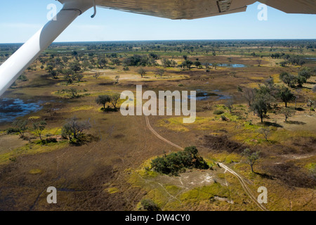 Vedute aeree da Camp Savute Elephant Camp da Orient Express in Botswna in Chobe National Park e Camp Camp Eagle Island Camp Foto Stock