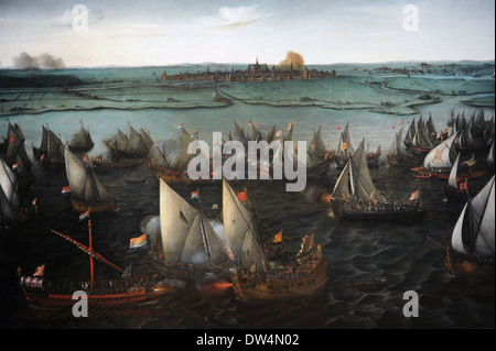 Hendrik Cornelisz Vroom (1566-1640). Pittore olandese. Battaglia tra olandesi e delle navi spagnole sull'Haarlemmermeer, 1629. Foto Stock