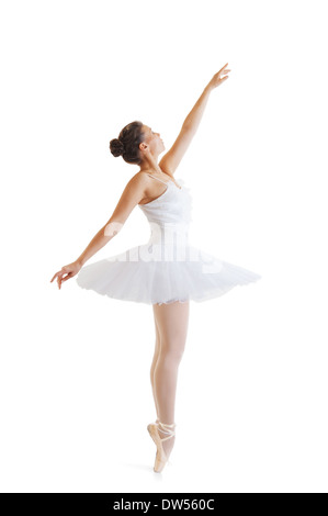 Bellissima ballerina in tutù classico su sfondo bianco Foto Stock