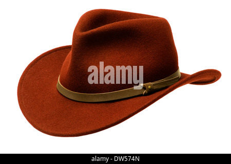 Green Adirondack hat con ampia feltro orlo, isolata contro bianco Foto Stock