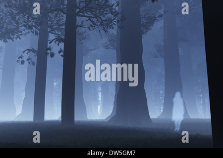Foresta Magica con fantasma giapponese Yurei illustrazioni 3D Foto Stock