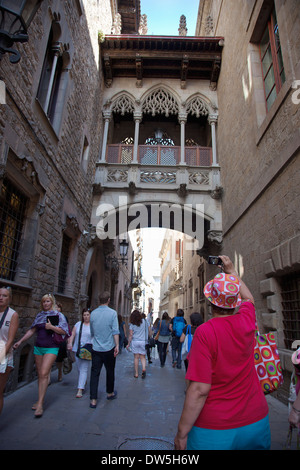 In Spagna, in Catalogna, Barcellona, Pont dels Sospirs o Ponte dei Sospiri nel Quartiere Gotico. Foto Stock