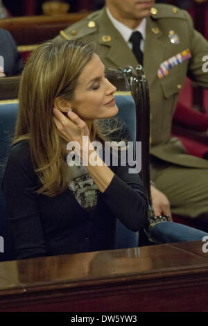 Madrid, Spagna. 28 feb 2014. La principessa Letizia di Spagna assiste le Malattie Rare Giornata Mondiale della manifestazione presso il Palazzo del Senato il 28 febbraio 2014 a Madrid, Spagna. Credito: Oscar Gonzalez/NurPhoto/ZUMAPRESS.com/Alamy Live News Foto Stock