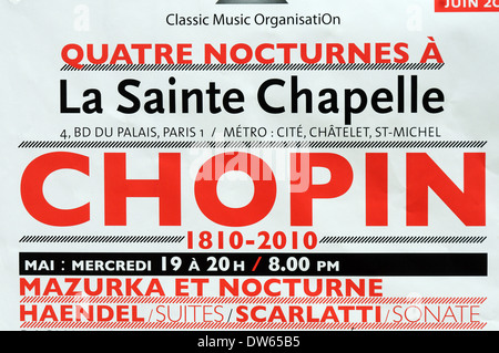 Un poster per un Chopin recital pianistico a Sainte Chapelle a Parigi Foto Stock