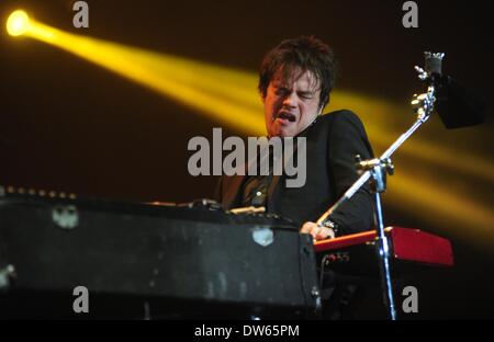 Jakarta, Indonesia. 28 feb 2014. Cantante britannico Jamie Cullum compie durante il Jakarta International Java Jazz Festival di Jakarta, Indonesia, 28 febbraio, 2014. Credito: Zulkarnain/Xinhua/Alamy Live News Foto Stock