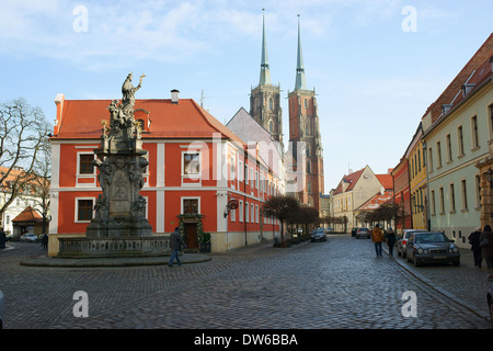 Katedralna street Ostrow Tumski Wroclaw Foto Stock