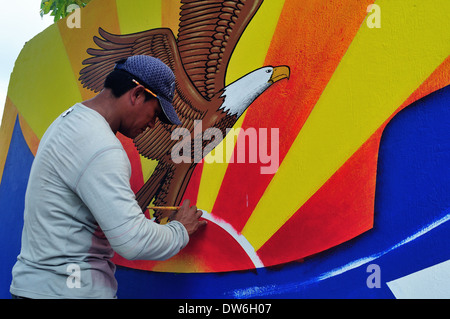 Aguila birra pubblicità in Leticia. Dipartimento di Amazonas .COLOMBIA Foto Stock