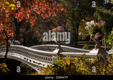 Il Lago con il ponte di prua a Central Park, NYC Foto Stock