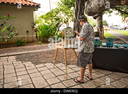 Banyan Tree Park a Maui, Hawaii. Foto Stock