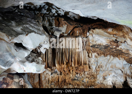 Formazioni di stalattiti in Chang Dao in una caverna nel Nord della Thailandia. Foto Stock