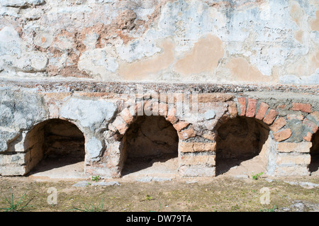 Vista dettagliata di rovine Romane di Milreu, Estói, Algarve, Portogallo, Europa Foto Stock