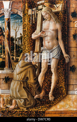 Carlo Crivelli, San Francesco la raccolta del sangue di Cristo 1490-1500. Olio su pannello. Museo Poldi Pezzoli, Milano, Italia. Foto Stock