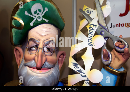 Ninot de fallas,caricatura del Presidente del Gobierno, Mariano Rajoy Foto Stock