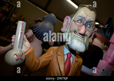 Ninot de fallas,caricatura del Presidente del Gobierno, Mariano Rajoy Foto Stock