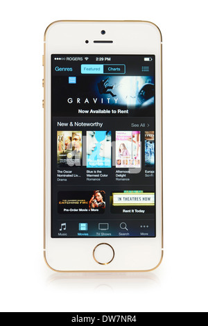 Film di iTunes su iPhone 5S schermo, selezione, elenco, menu Movie Store, App iPhone 5 S Foto Stock