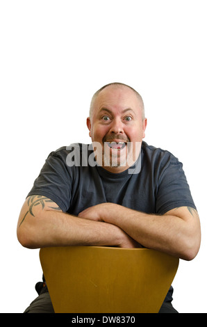 Felice guardando con testa calva uomo Foto Stock
