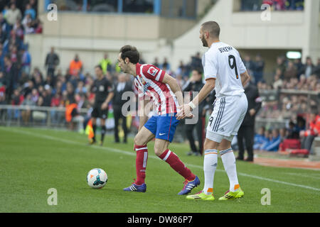 Madrid, Spagna. 2 Mar, 2014. giocatore di Atletico durante una spagnola La Liga partita di calcio tra Atlético de Madrid e il Real Madrid nel Vicente Calderón Stadium in Spagna a Madrid, domenica 2 marzo, 2014. Foto: Oscar Gonzalez/NurPhoto Credito: Oscar Gonzalez/NurPhoto/ZUMAPRESS.com/Alamy Live News Foto Stock