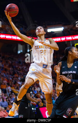 Knoxville, TN, Stati Uniti d'America. 2 Mar 2014. Marzo 2, 2014:Isabelle Harrison #20 del Tennessee Lady Volunteers Spara la palla durante il NCAA pallacanestro tra la University of Tennessee Lady Vols e il South Carolina Gamecocks a Thompson-Boling Arena di Knoxville, TN © csm/Alamy Live News Foto Stock