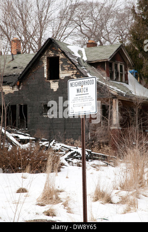 Vacante, bruciate le abitazione, Detroit, Michigan STATI UNITI Foto Stock