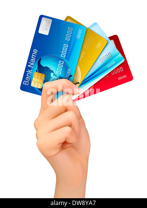 Mano che tiene le carte di credito. Illustrazione Vettoriale. Foto Stock