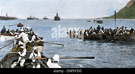 US Navy il trasporto di truppe di invasione di Cuba durante la guerra ispano-americana, 1898. Colorate a mano i mezzitoni di una fotografia Foto Stock