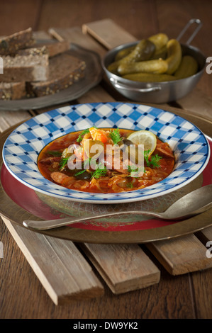 Solyanka. Europa orientale e carne zuppa di verdure Foto Stock