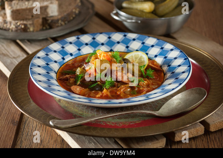 Solyanka. Europa orientale e carne zuppa di verdure Foto Stock