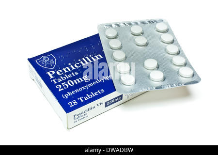 Penicillin antibiotici scatola di 28 compresse di Penicillin vk antibiotici antibiotici su sfondo bianco strep di antibiotici Foto Stock