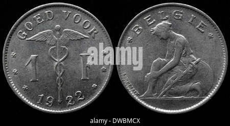 1 Franco coin, Belgio, 1922 Foto Stock