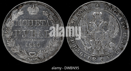 1 rublo moneta d'argento, Russia, 1840 Foto Stock