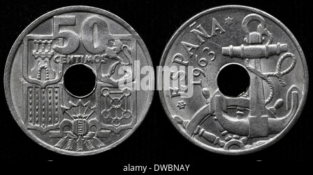 50 Centimos Coin, Spagna, 1963 Foto Stock