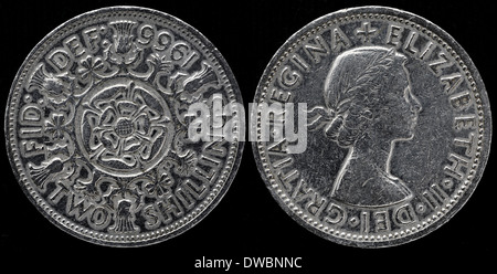 1 Florin (2 scellini) moneta, la Regina Elisabetta II, UK, 1966 Foto Stock